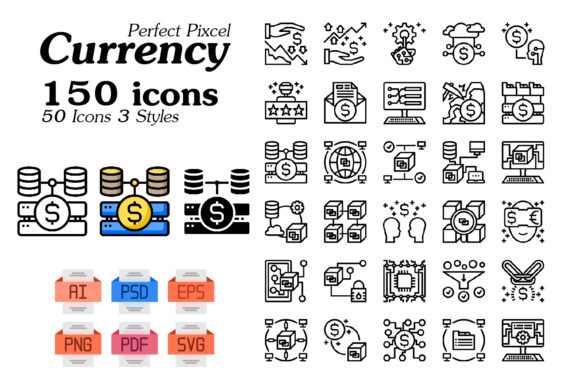 150 Currency Icons 3 Styles: Essential Graphics