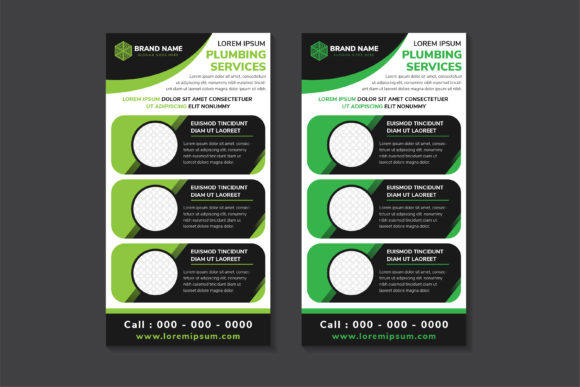 Plumbing Services Vertical Banner Green: Graphics & Print Templates