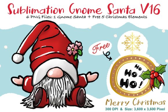 Sublimation Gnome Santa V16: Graphics for Crafts