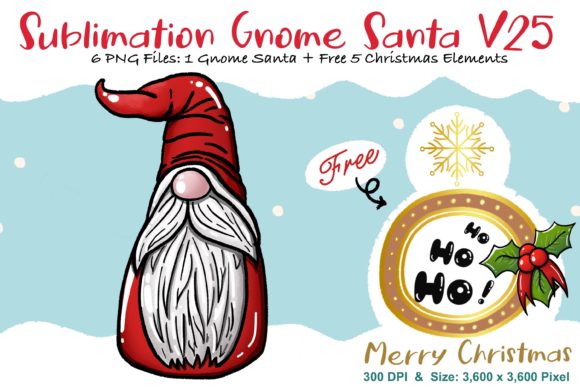 Sublimation Gnome Santa V25: Graphics & Illustrations