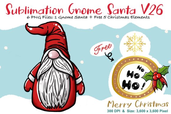 Sublimation Gnome Santa V26: Graphics & Illustrations
