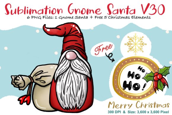Sublimation Gnome Santa V30: Graphics & Illustrations