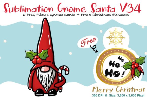 Sublimation Gnome Santa V34: Graphics & Illustrations
