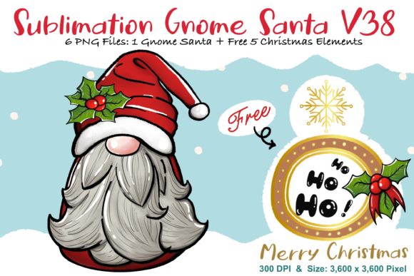Sublimation Gnome Santa V38: Graphics & Illustrations