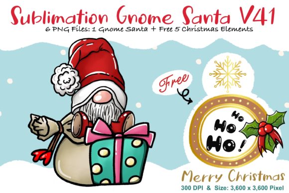 Sublimation Gnome Santa V41: Graphics & Illustrations