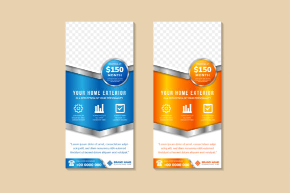 Vertical Banner Down Blue Orange: Graphics & Templates